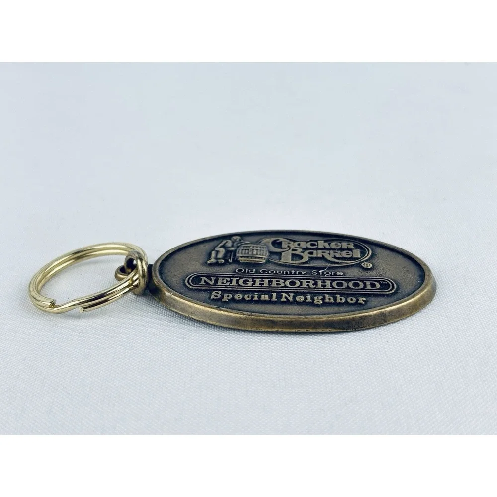 Cracker Barrel Neighborhood Special Neighbor Metal Keychain Brass Country
